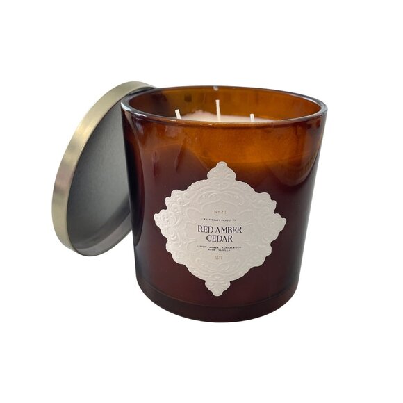 Leoben Company Red Amber Cedar 24 Oz Brown Jar Embossed Label 3 Wick Candle - Picture 1 of 8
